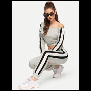 Asymmetrical Neck Panel Insert Pullover & Pant Set